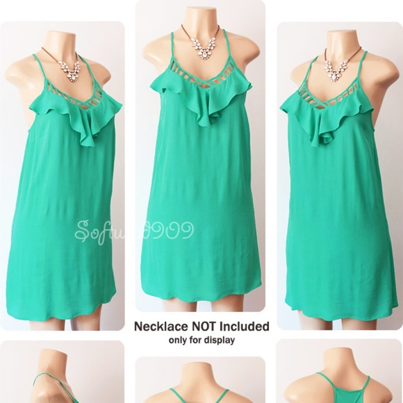 Green Caged Ruffle Racer Back Shift Dress - Picture 6 of 7